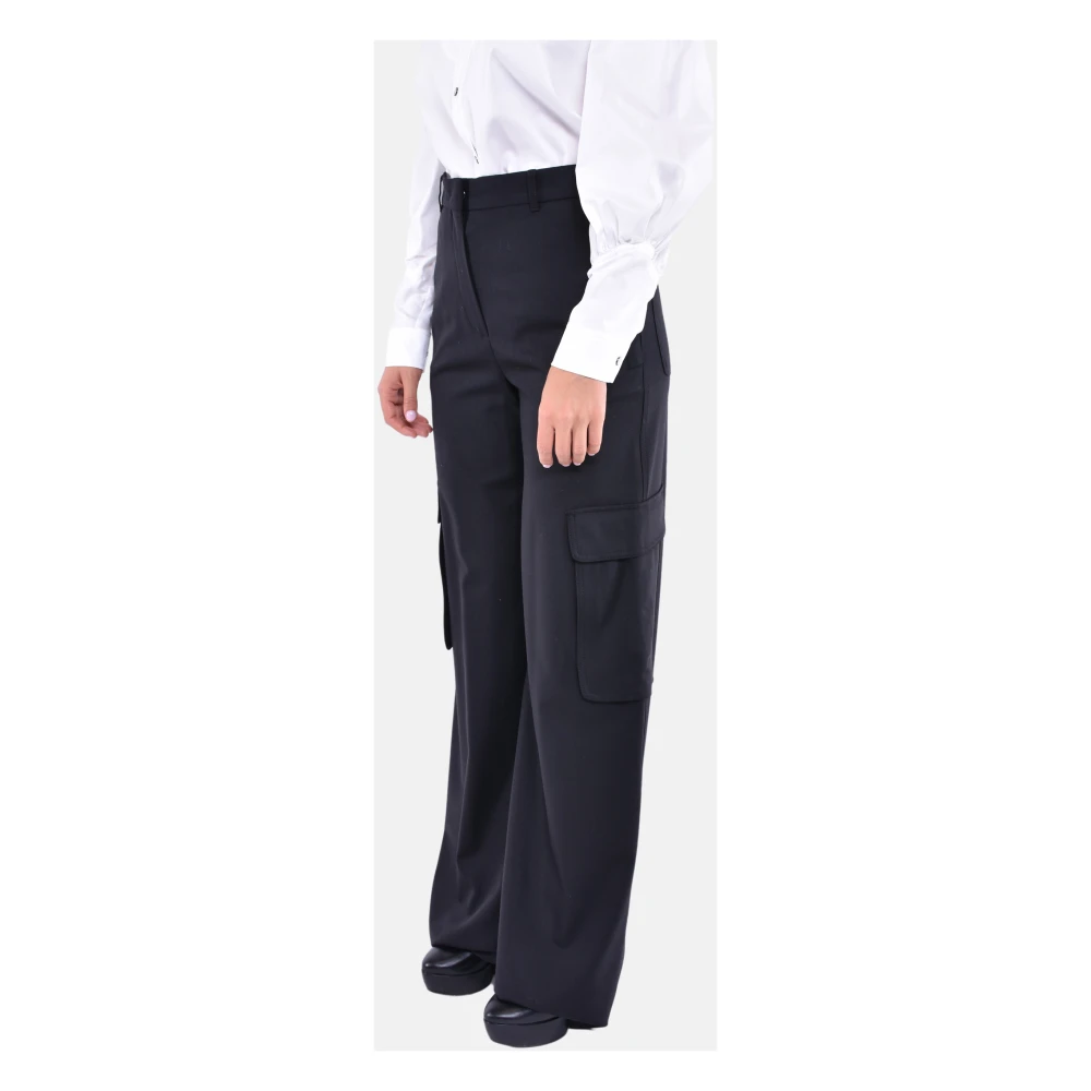 Max Mara Studio Cargo wollen broek met wijde pijpen Black Dames