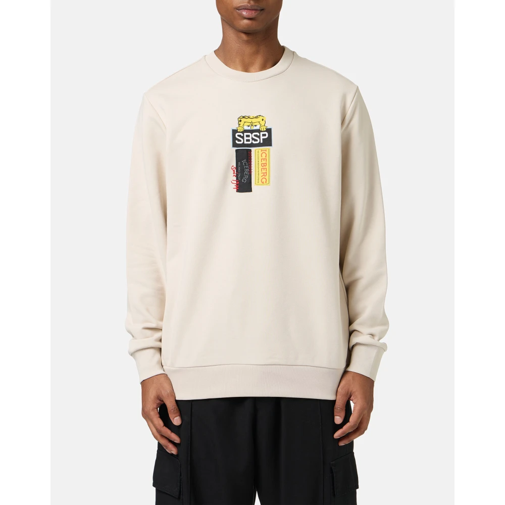 Iceberg Poeder witte crewneck sweatshirt in scuba stof en logo Beige Heren