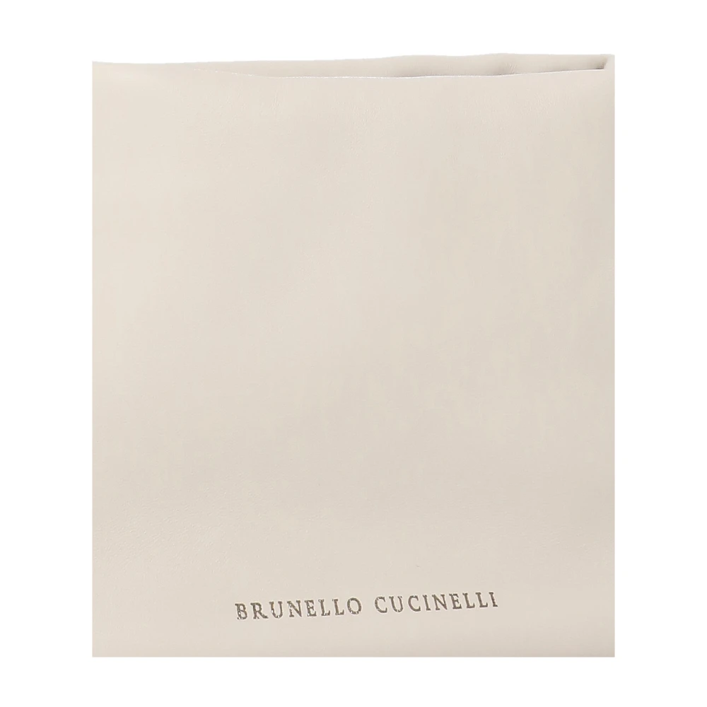 BRUNELLO CUCINELLI Ivoor Leren Schoudertas met Koordsluiting Beige Dames