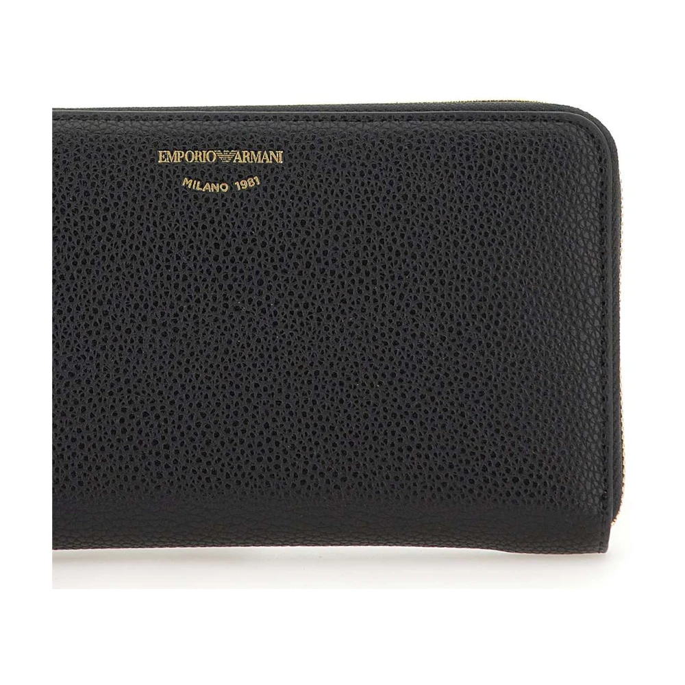 Emporio Armani Zwarte vegan leren portemonnee met rits Black Dames