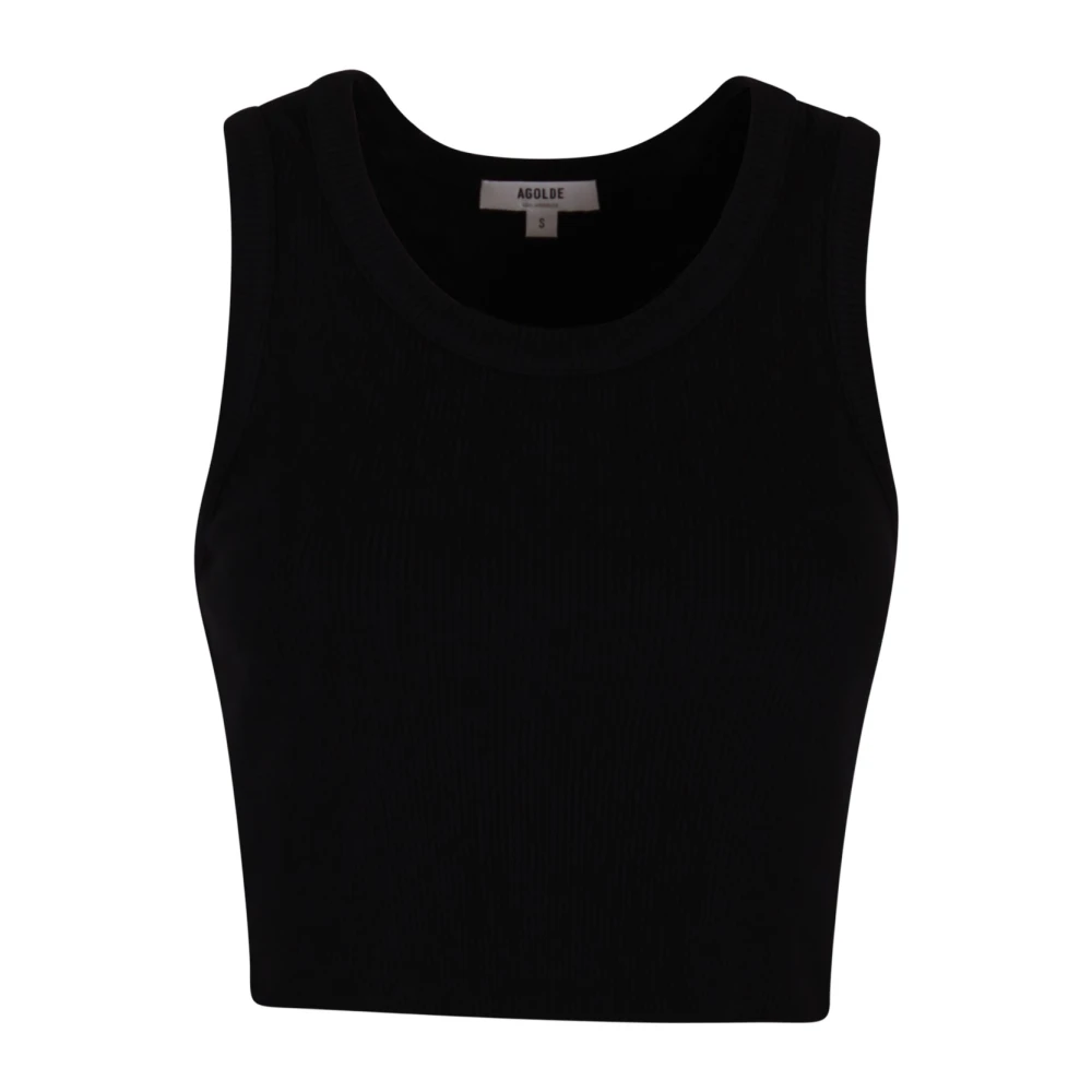 Agolde Geribbelde tanktop met sportieve snit Black Dames
