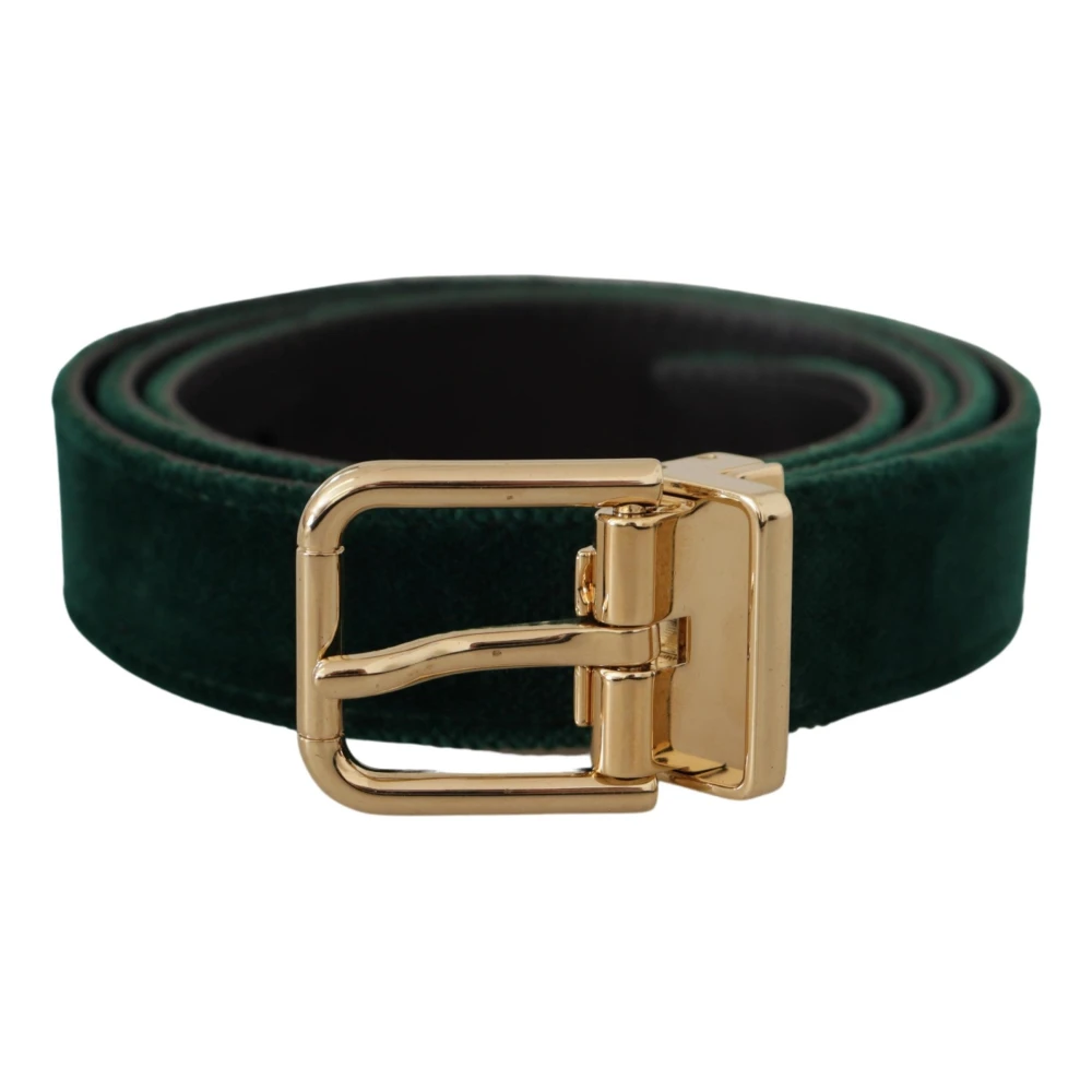 Dolce & Gabbana Men's Gold Velvet Leather Metal Logo Belt