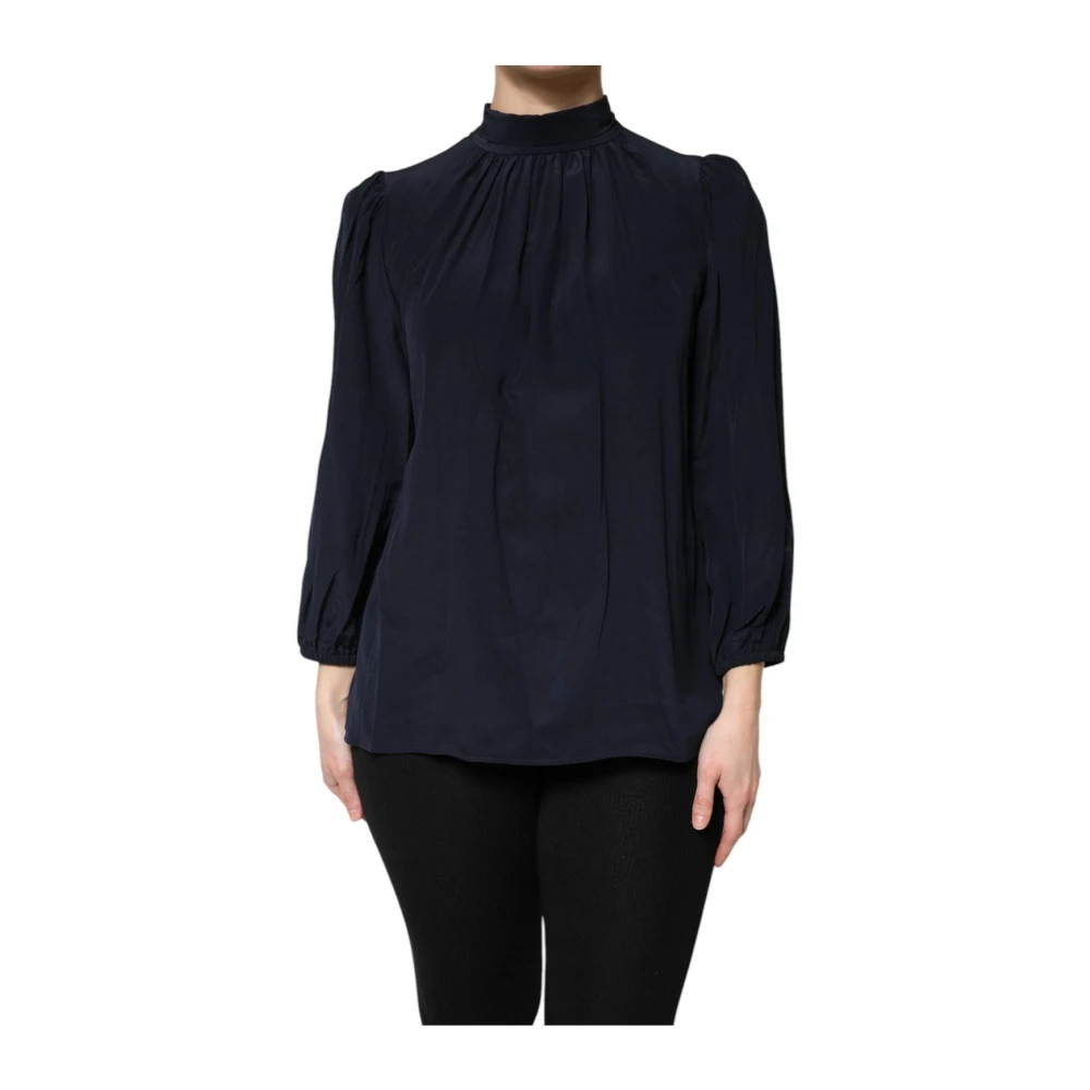 Dolce & Gabbana Women's Blue Blouses, S, Silk Mock Neck Blouse
