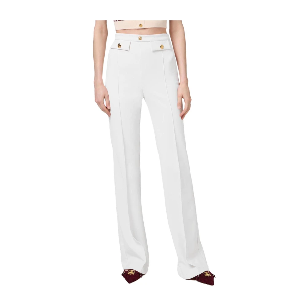 Elisabetta Franchi Stretch Crêpe Palazzo Broek met Logo Studs White Dames