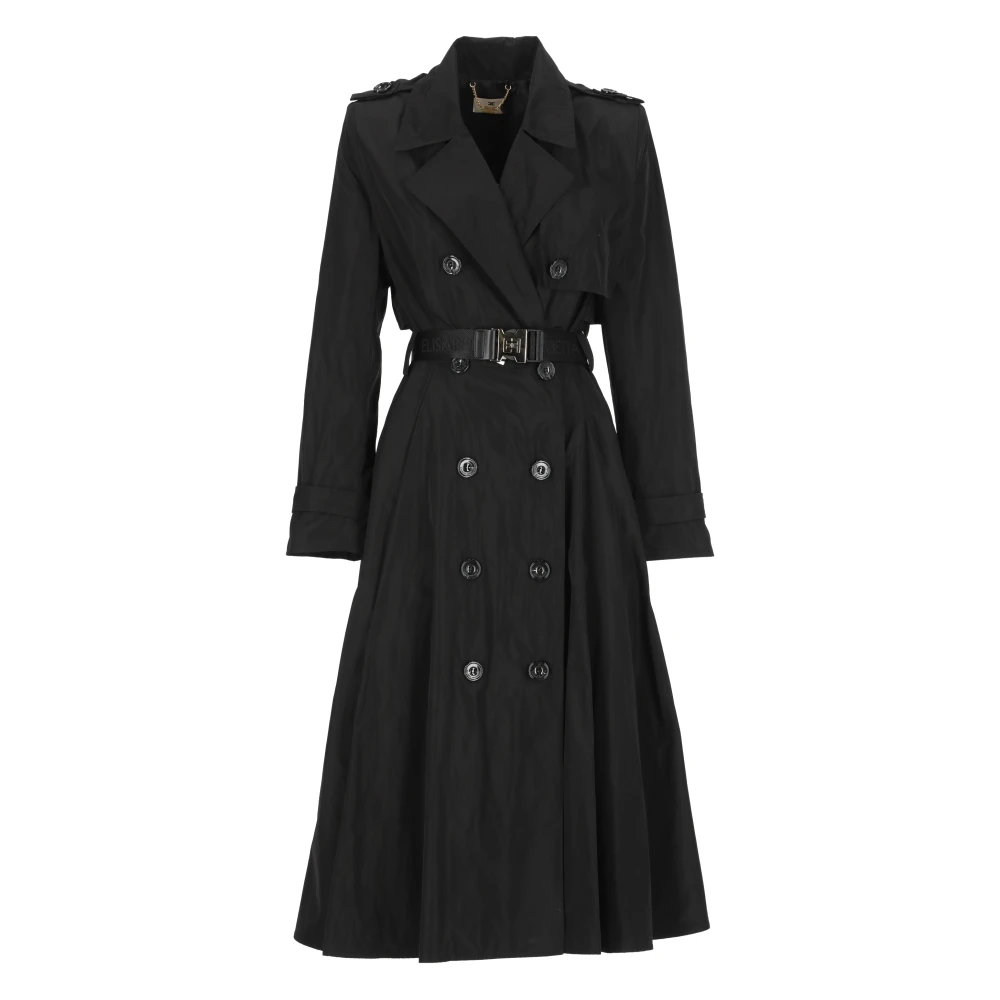 Elisabetta Franchi Zwarte regenjas met klassieke reverskraag Black Dames