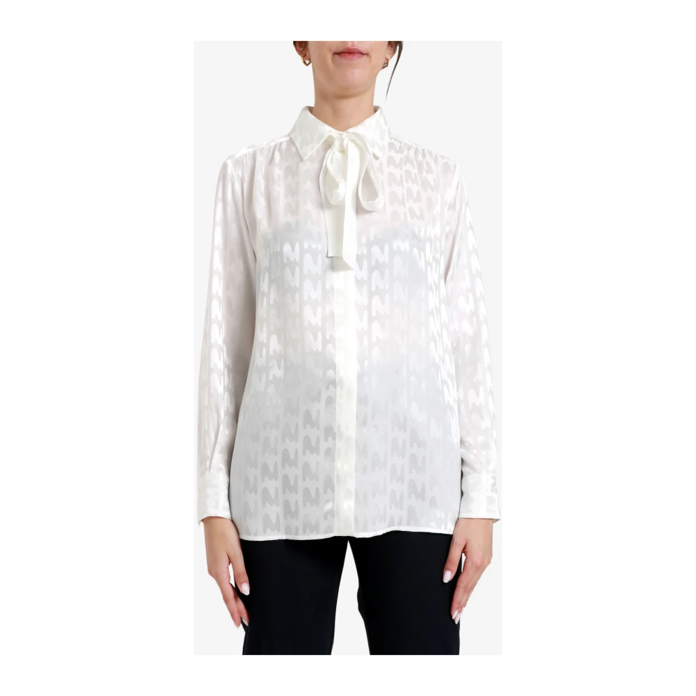 Msgm TheMwave Jacquard Satijnen Overhemd Wit White Dames