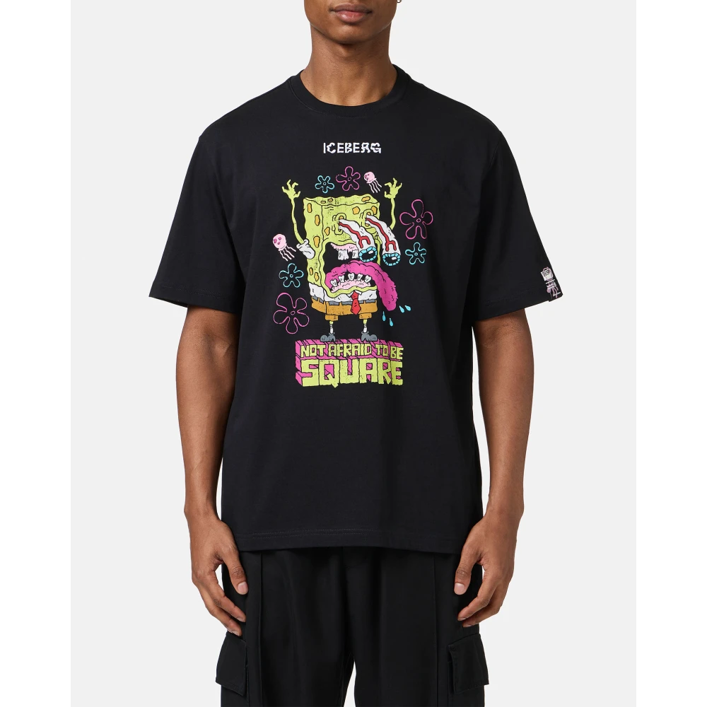 Iceberg Zwart T-shirt met norHeren pasvorm en SpongeBob-print Black Heren