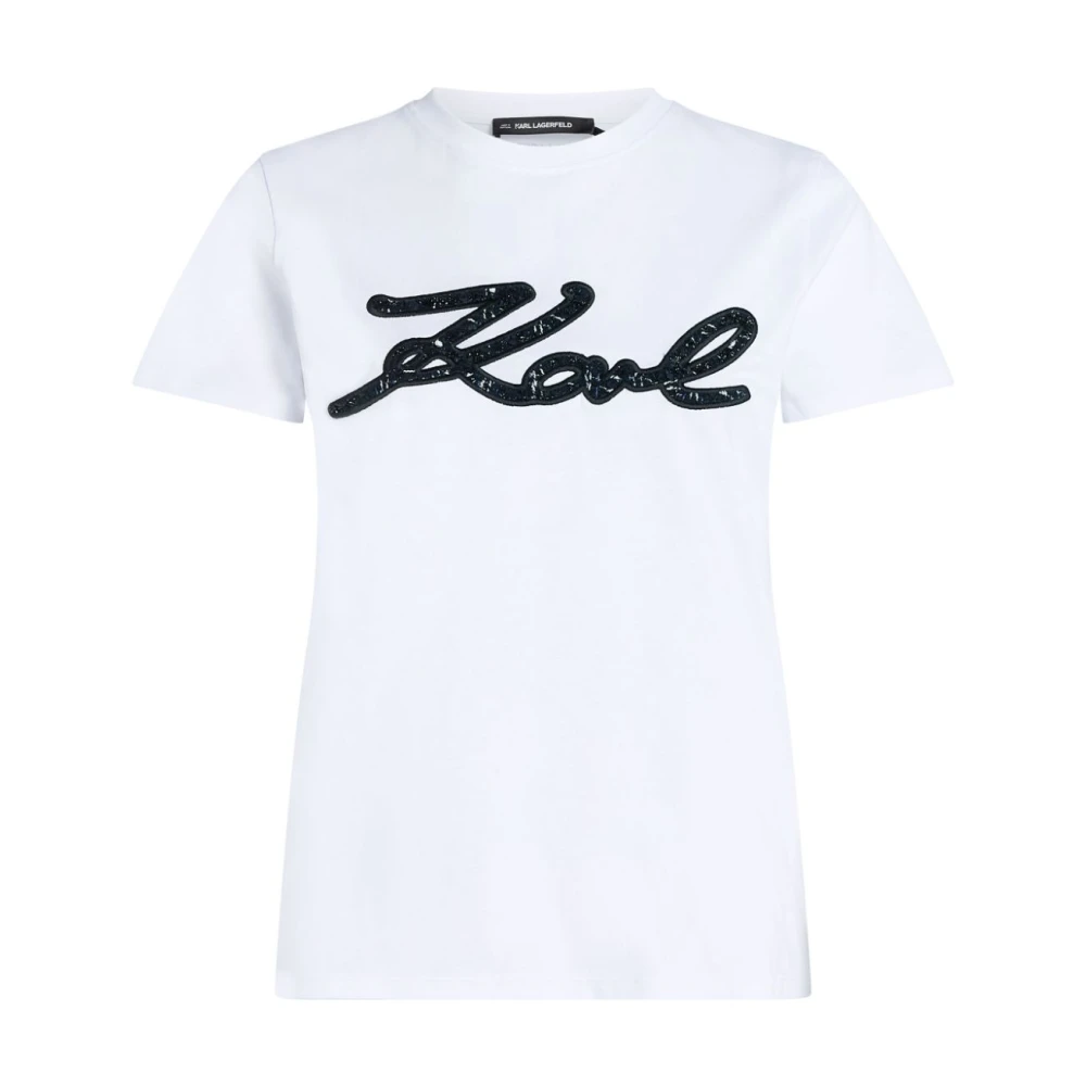 Karl Lagerfeld Witte Geborduurde Handtekening T-Shirt White Dames
