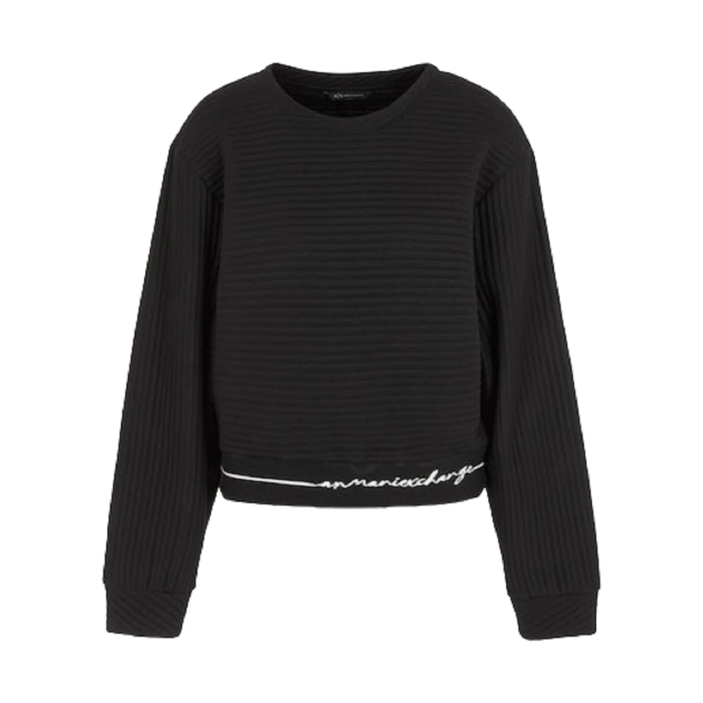 Armani Exchange Women's Black Striped Hooded Sweatshirt - Round-Neck Knitwear - Xs - Knitwear