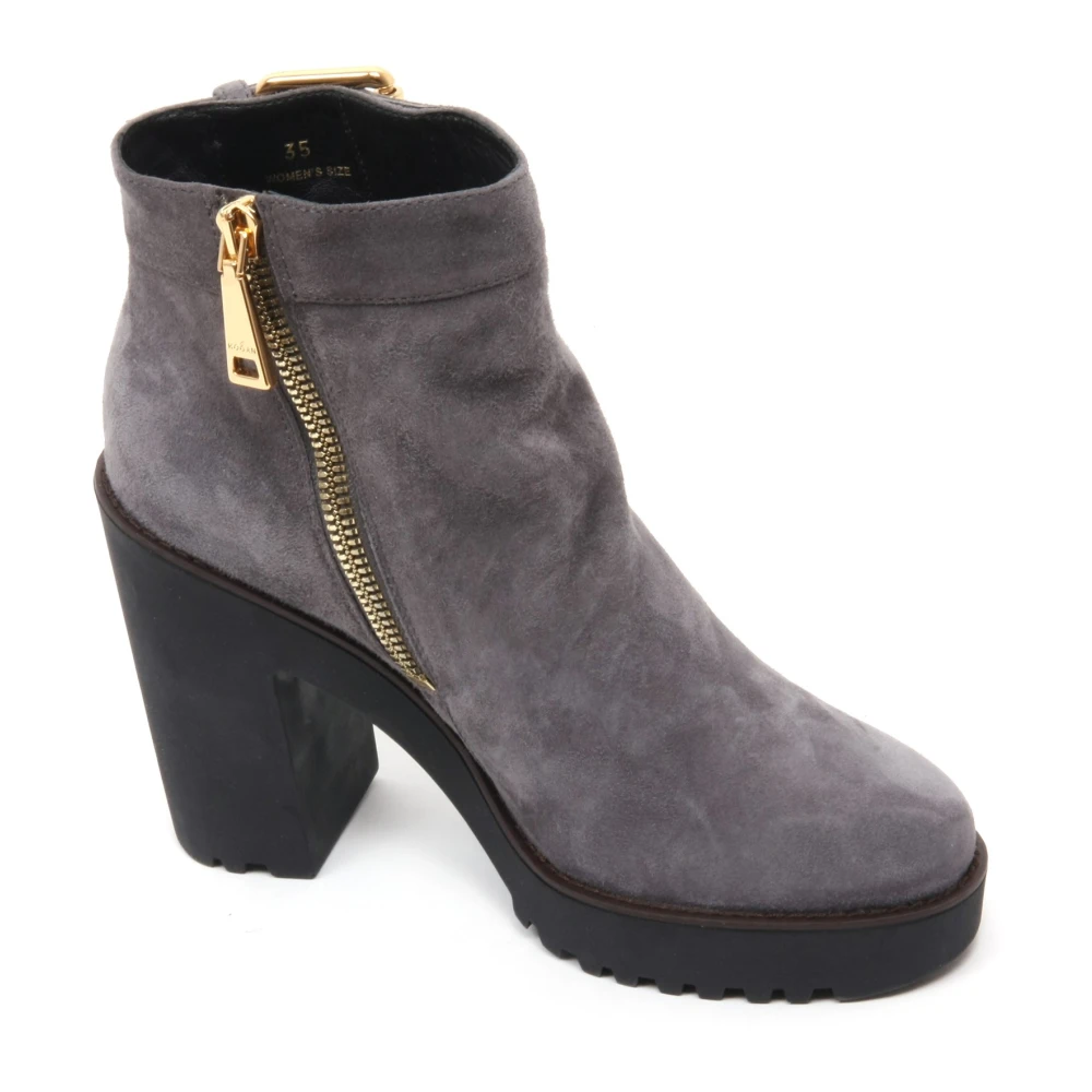 Hogan Women's Gray Heeled Boots, 2 Uk, Italian Leather Boot Shoe