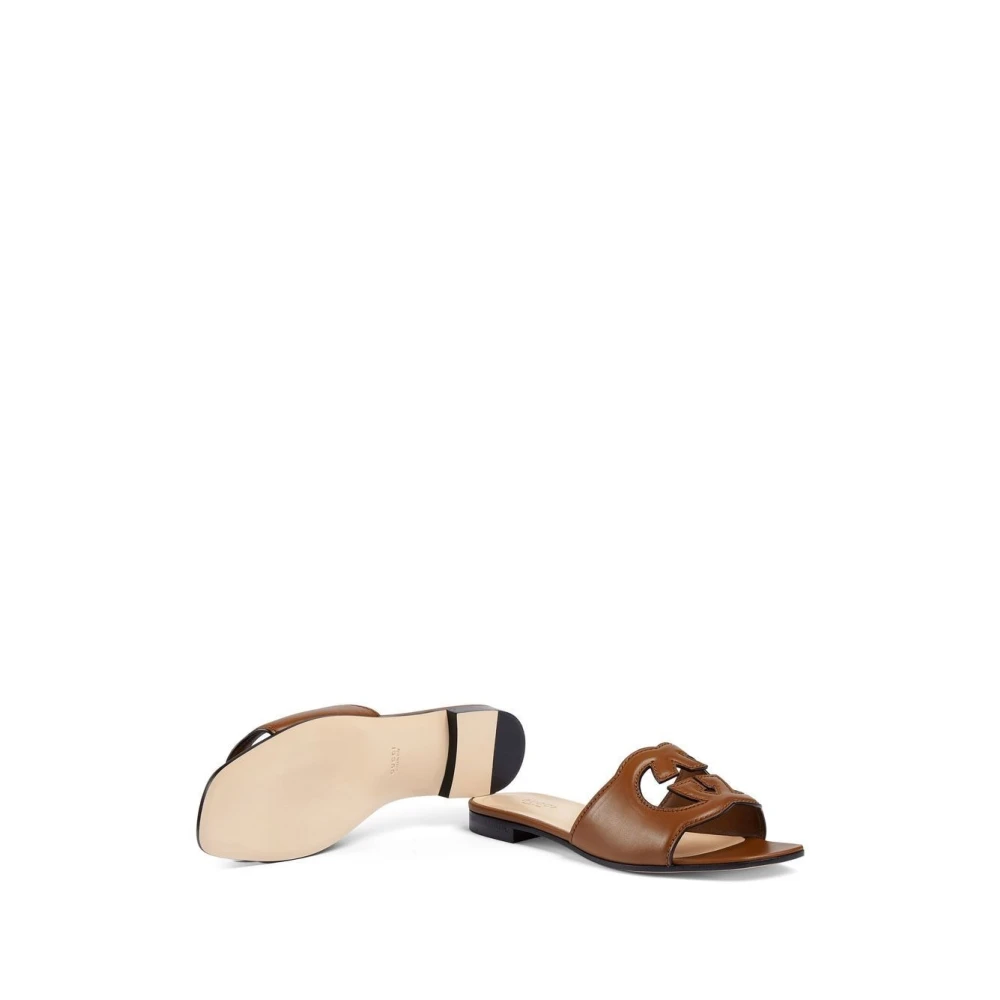 Gucci Bruin Leren Logo Sandalen Brown Dames