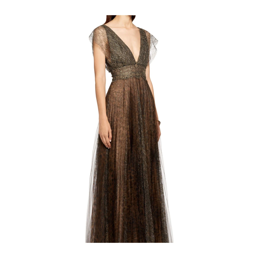 Roberto Cavalli Luipaardprint Tule Maxi Jurk Brown Dames