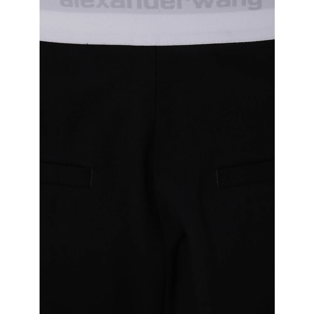 alexander wang Logo Elastische Geplooide Hoge Taille Broek Black Dames