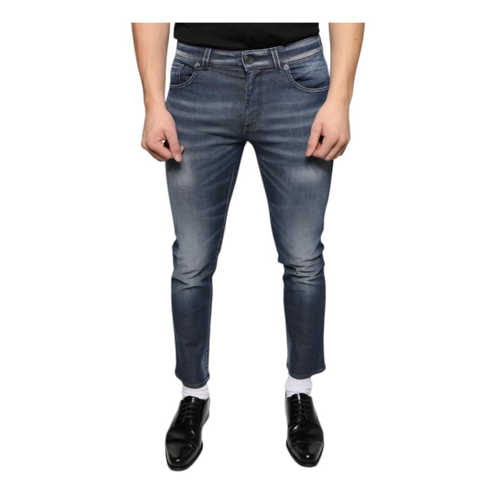 Dolce & Gabbana Donkerblauwe Skinny Denim Jeans met Logo Blue Heren