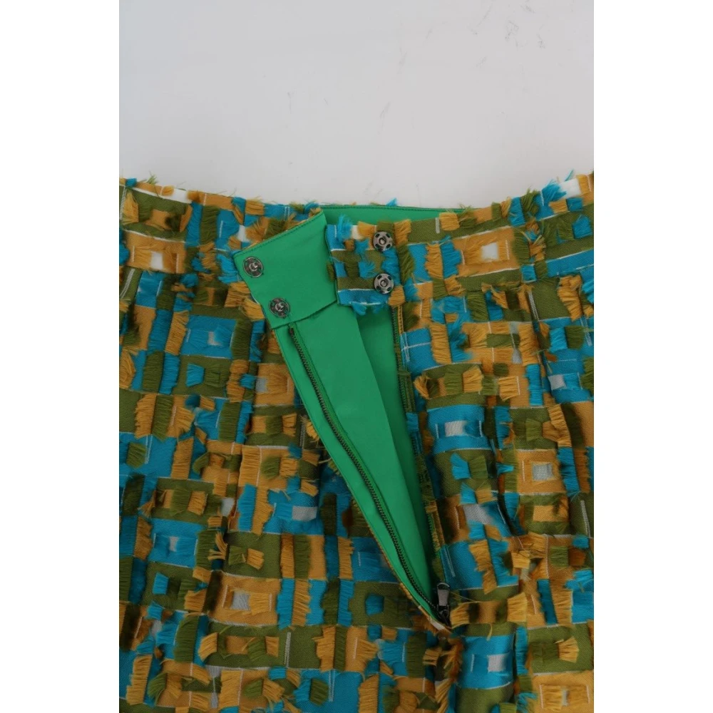 Dolce & Gabbana Elegante Groene Jacquard Pencil Rok Multicolor Dames