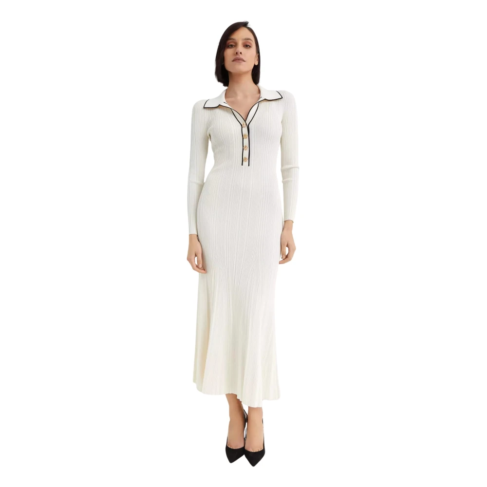 Self Portrait Gestreepte Maxi Jurk met V-hals White Dames