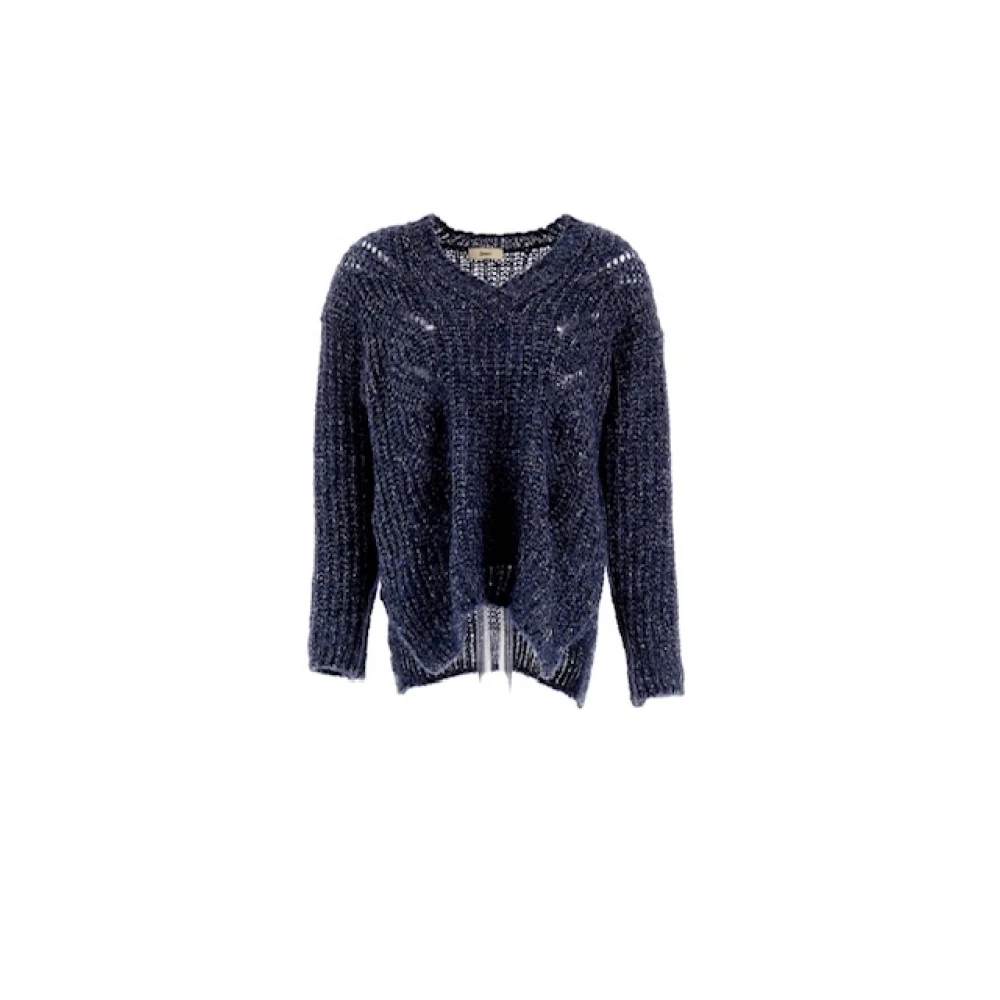 Herno Alpaca en Wol V-hals Trui Blue Dames