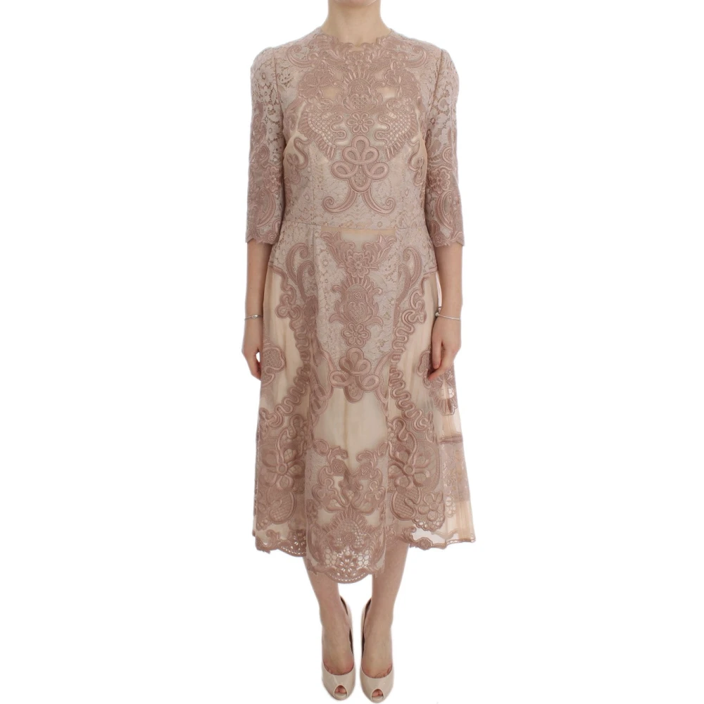 Dolce & Gabbana Women's Pink Midi Dresses, Xs, Elegant Lace Embroidered Dress