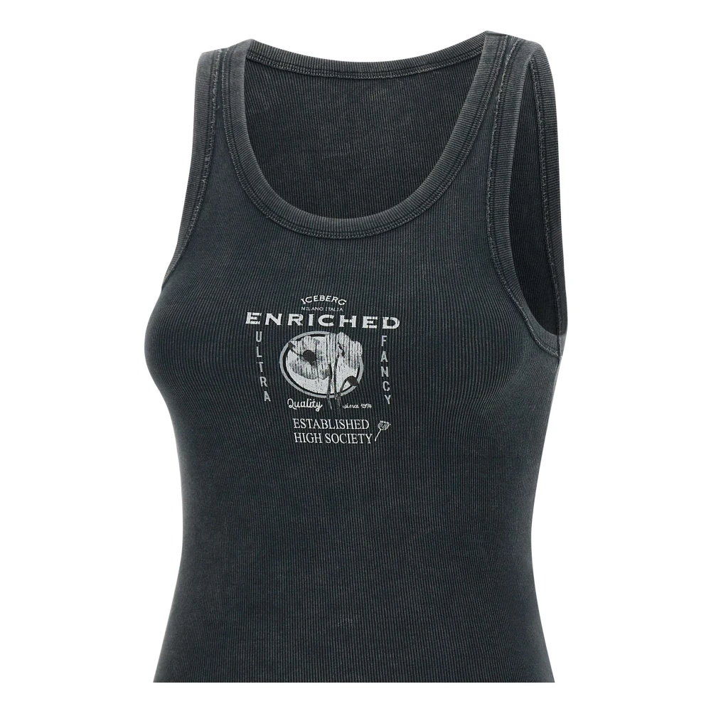 Iceberg Zwart Geribbeld Katoenen Top met Logo Black Dames