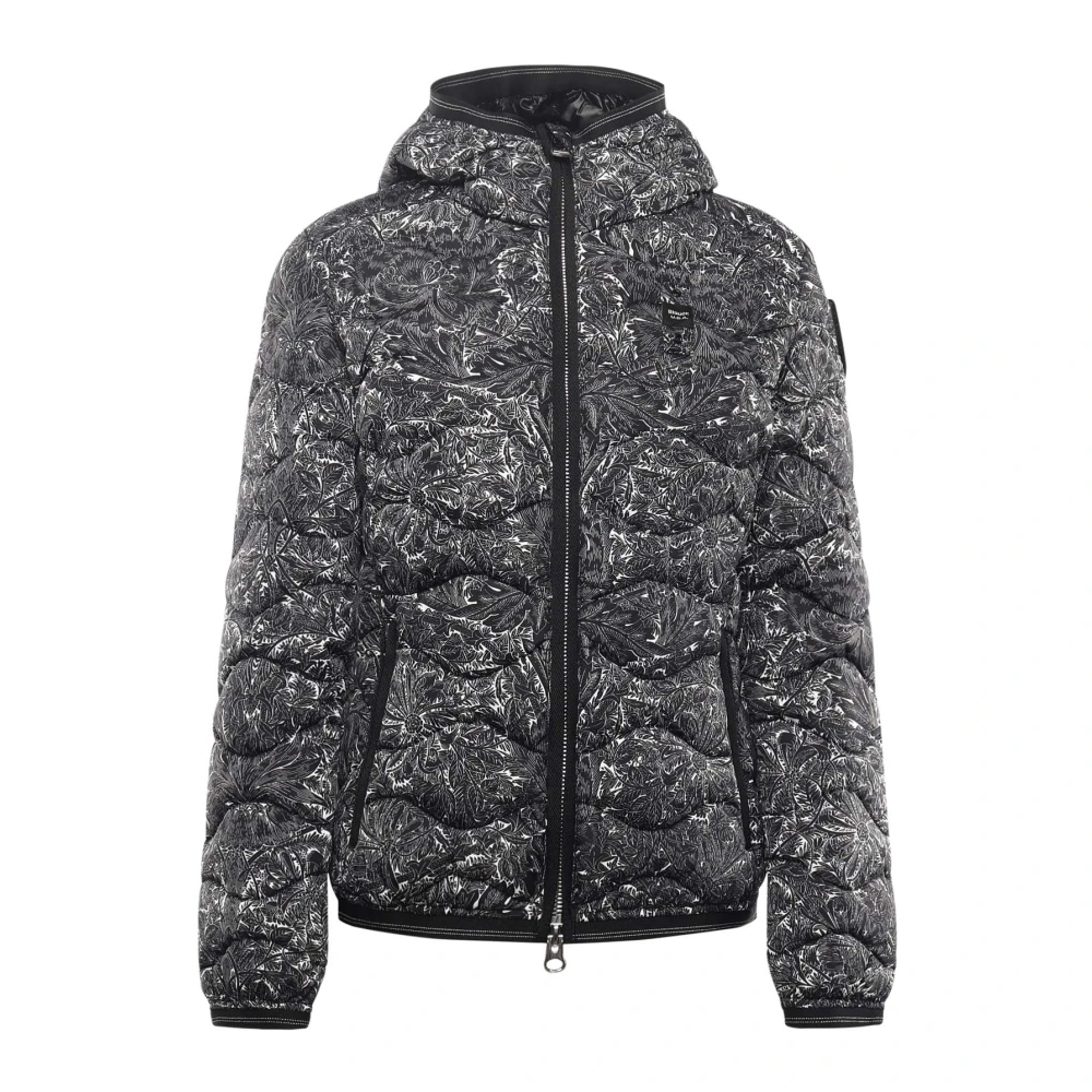 Blauer Vrouw Zwart Jassen Dames, L, Nylon, Geprinte Nylon Jas