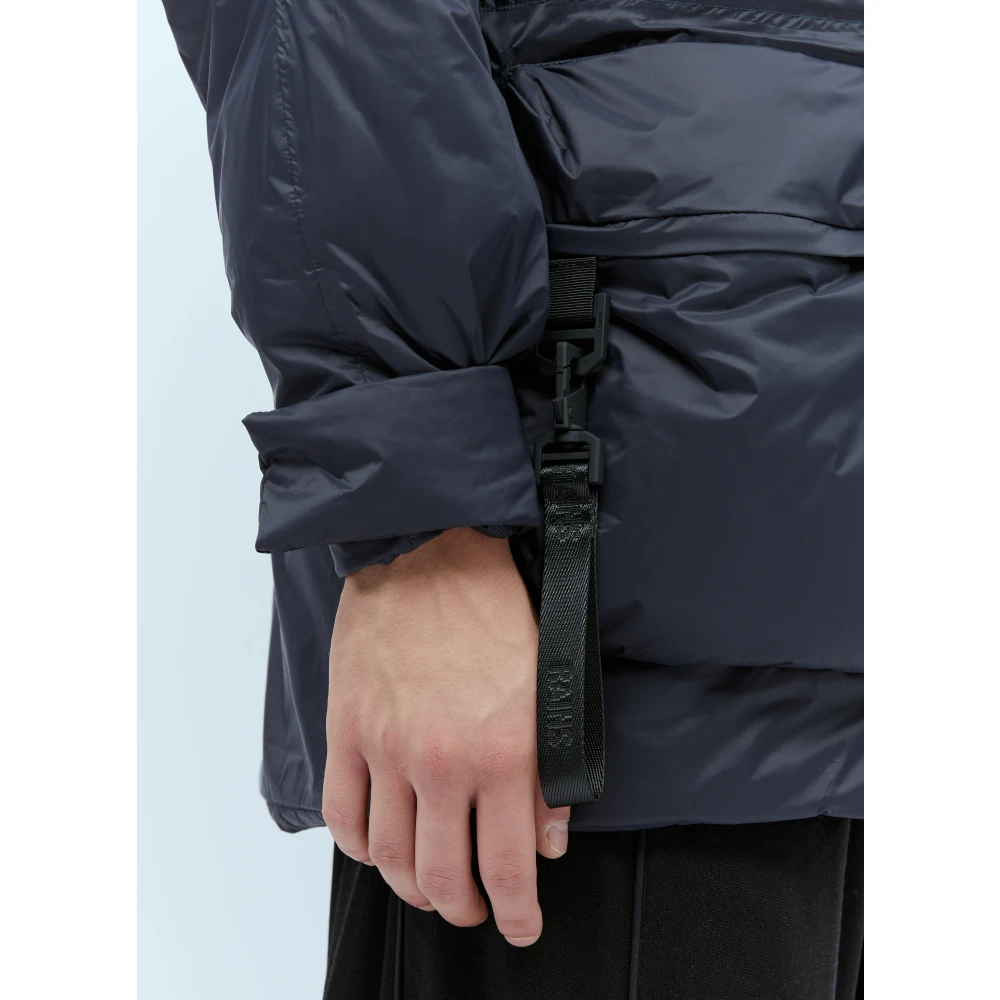 Rains Hooded Padded Parka with Logo Patch Blue Heren