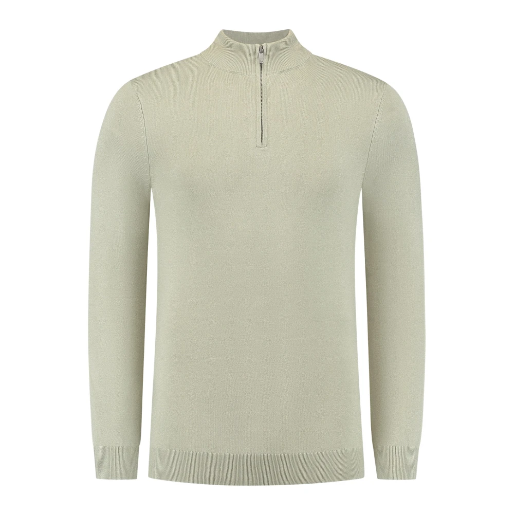Pure Path Essentiële Gebreide Halfzip Trui Groen Green Heren