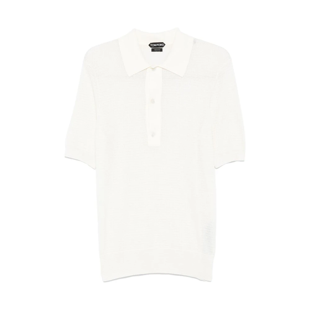 Tom Ford Witte Knoop-Up Korte Mouw Sweater White Heren