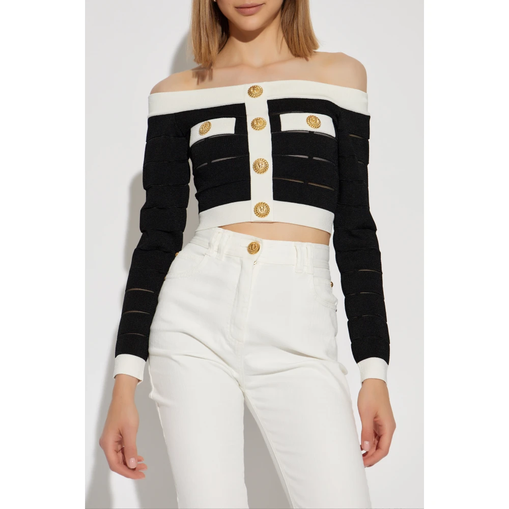 Balmain Crop Top met Knopen Black Dames