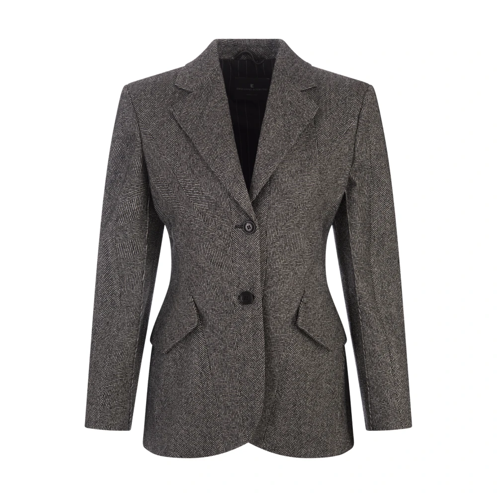 Slim Fit Herringbone Blazer Svart