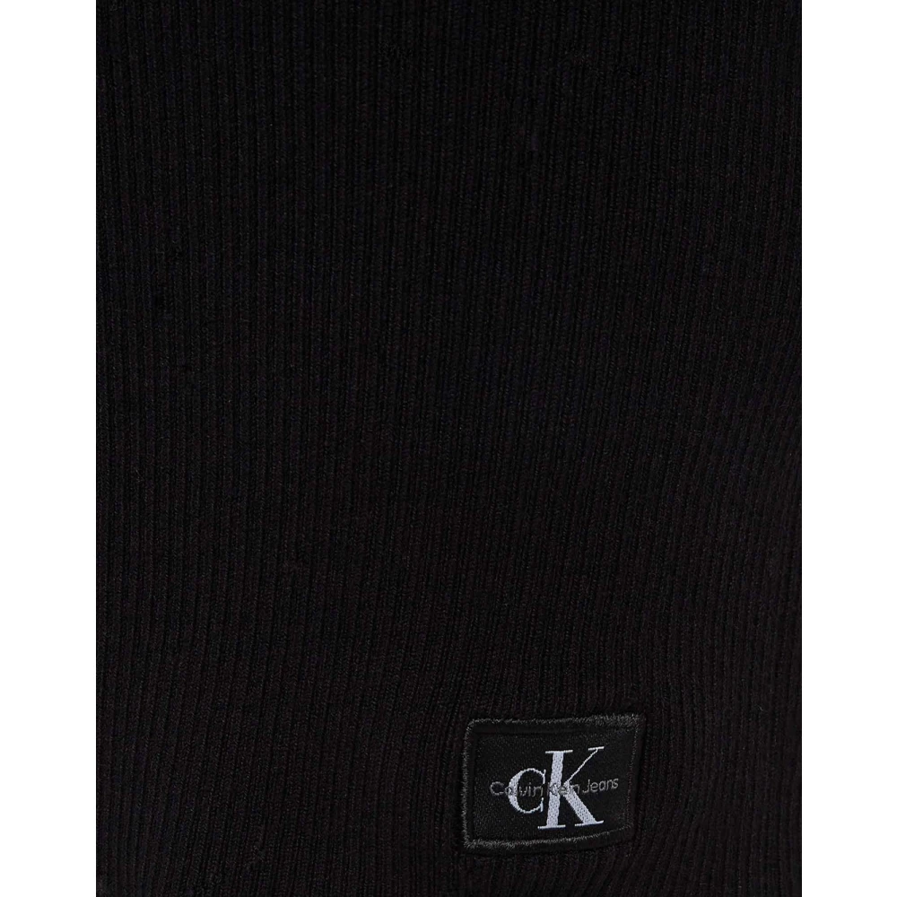 Calvin Klein Jeans Stijlvolle Strakke Woven Label Jurk Black Dames