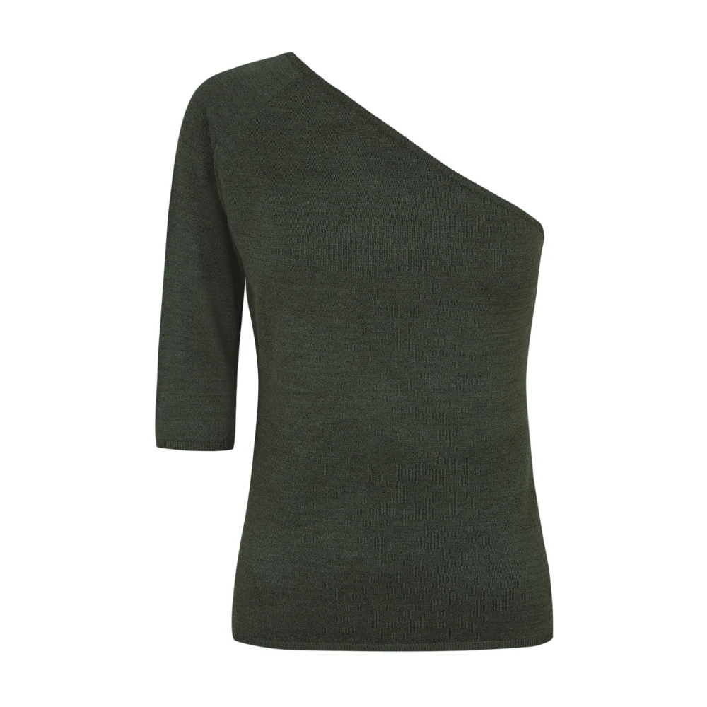 Cortana Green Blouses, Female, L, Airi, Asymmetrical Silk Knit Top In Jade