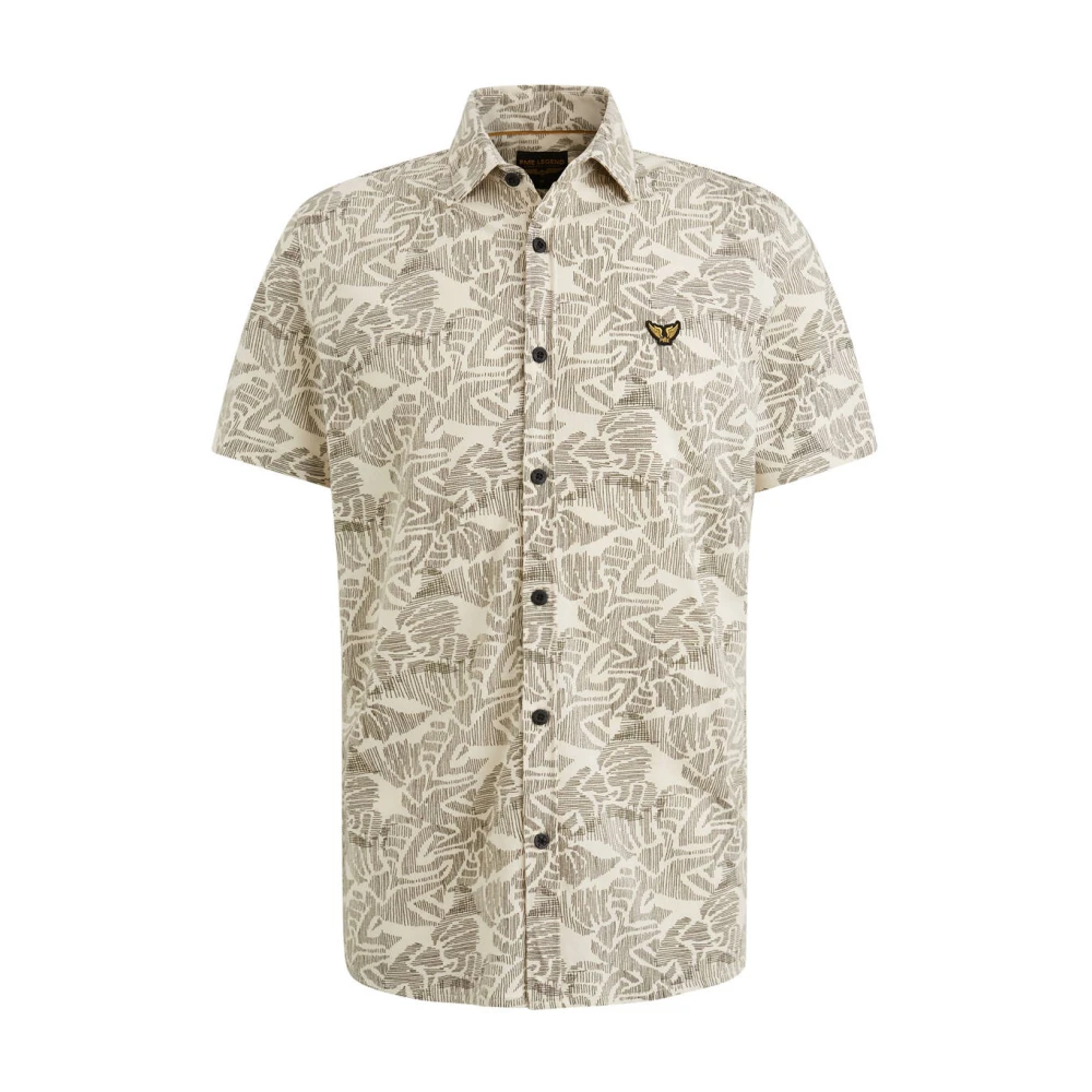 PME Legend Kort overhemd print op jersey Beige Heren