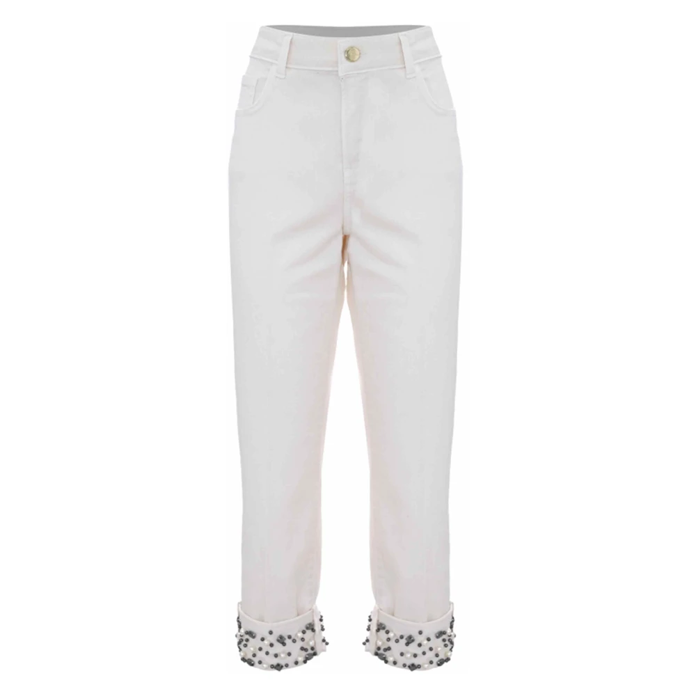 Kocca Geborduurde Rechte Pijp Broek Beige Dames