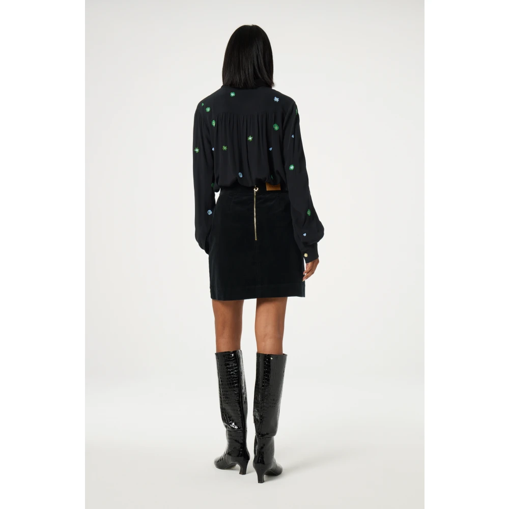 Fabienne Chapot Bloemen Geborduurde Zwarte Blouse Black Dames