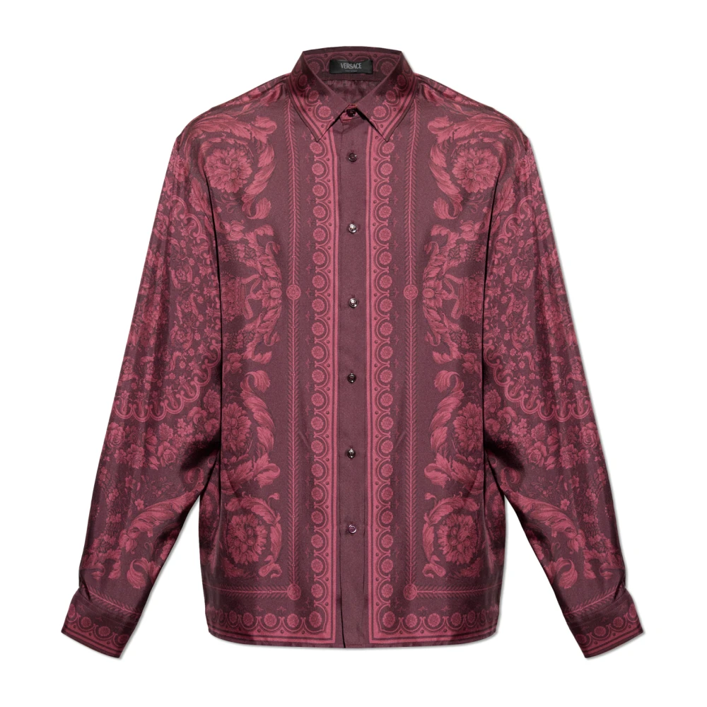 Versace Zijden shirt met Barocco-print Red Heren