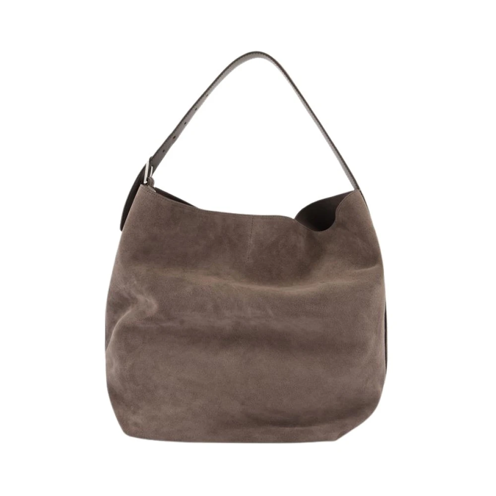 Totême Women's Brown Leather Shopper Bag With Flap - Shoulder Bags - One Size - Bags
