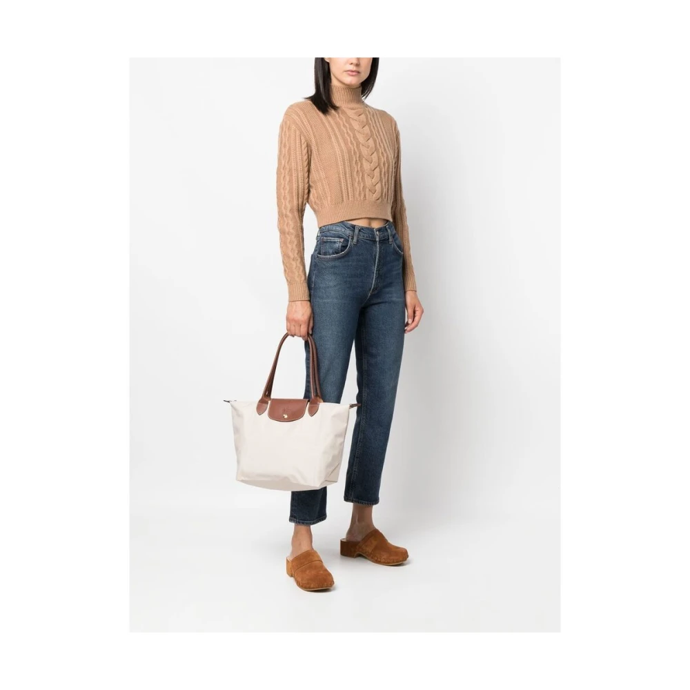 Longchamp Off-White Opvouwbare Leren Handtas White Dames