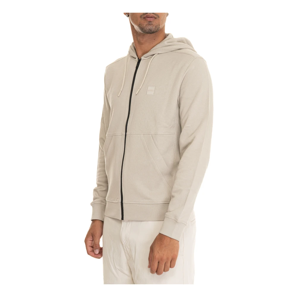 Boss Gecapuchonde Katoenen Sweatshirt met Rits Beige Heren
