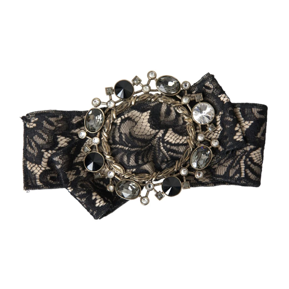 Dolce & Gabbana Damski Czarny Akcesoria, Kobieta, One Size, Nylon, Kryształowa Ozdobiona Ręcznie Robiona Broszka Do Włosów