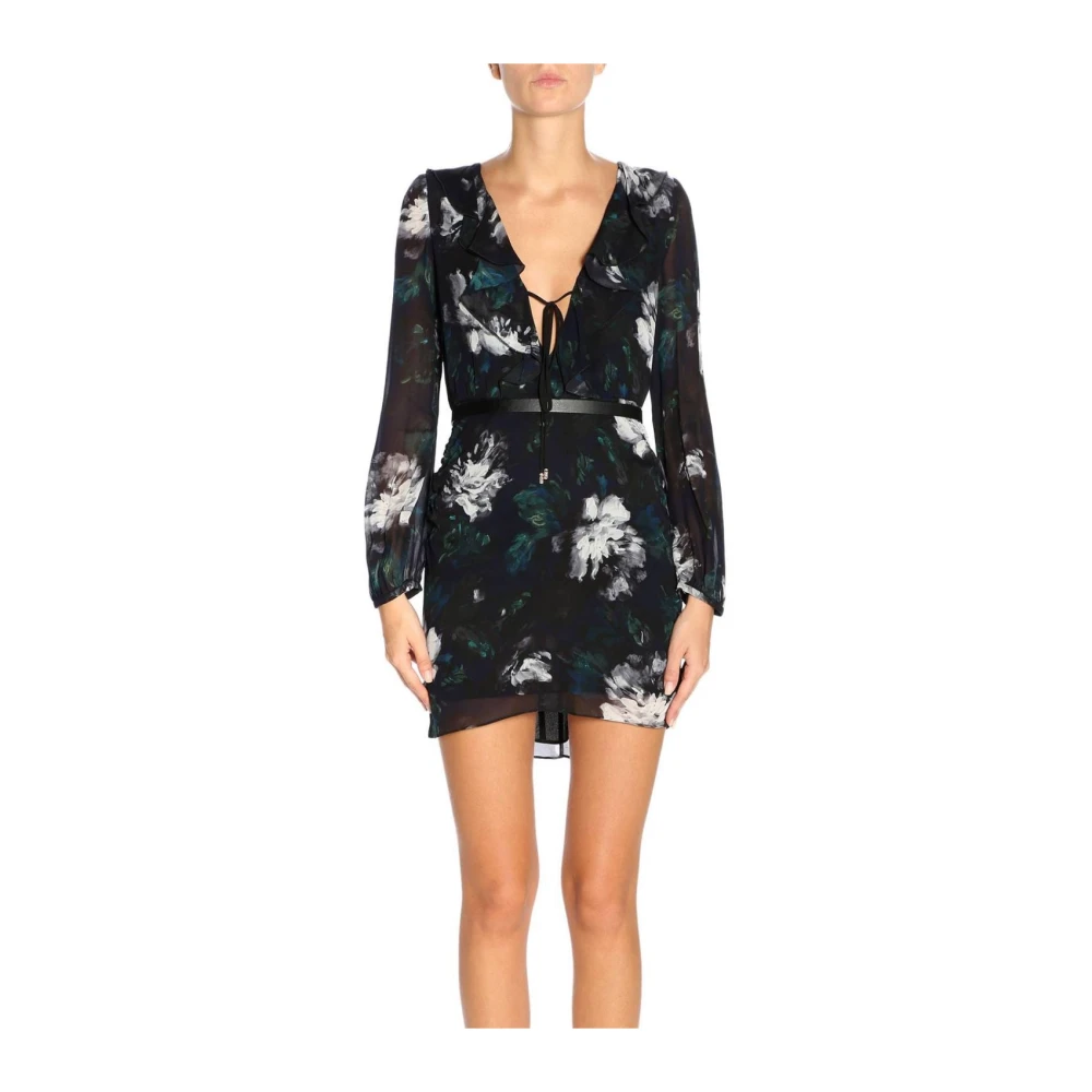 PATRIZIA PEPE Zwarte Bloemen Lange Mouw Jurk Black Dames