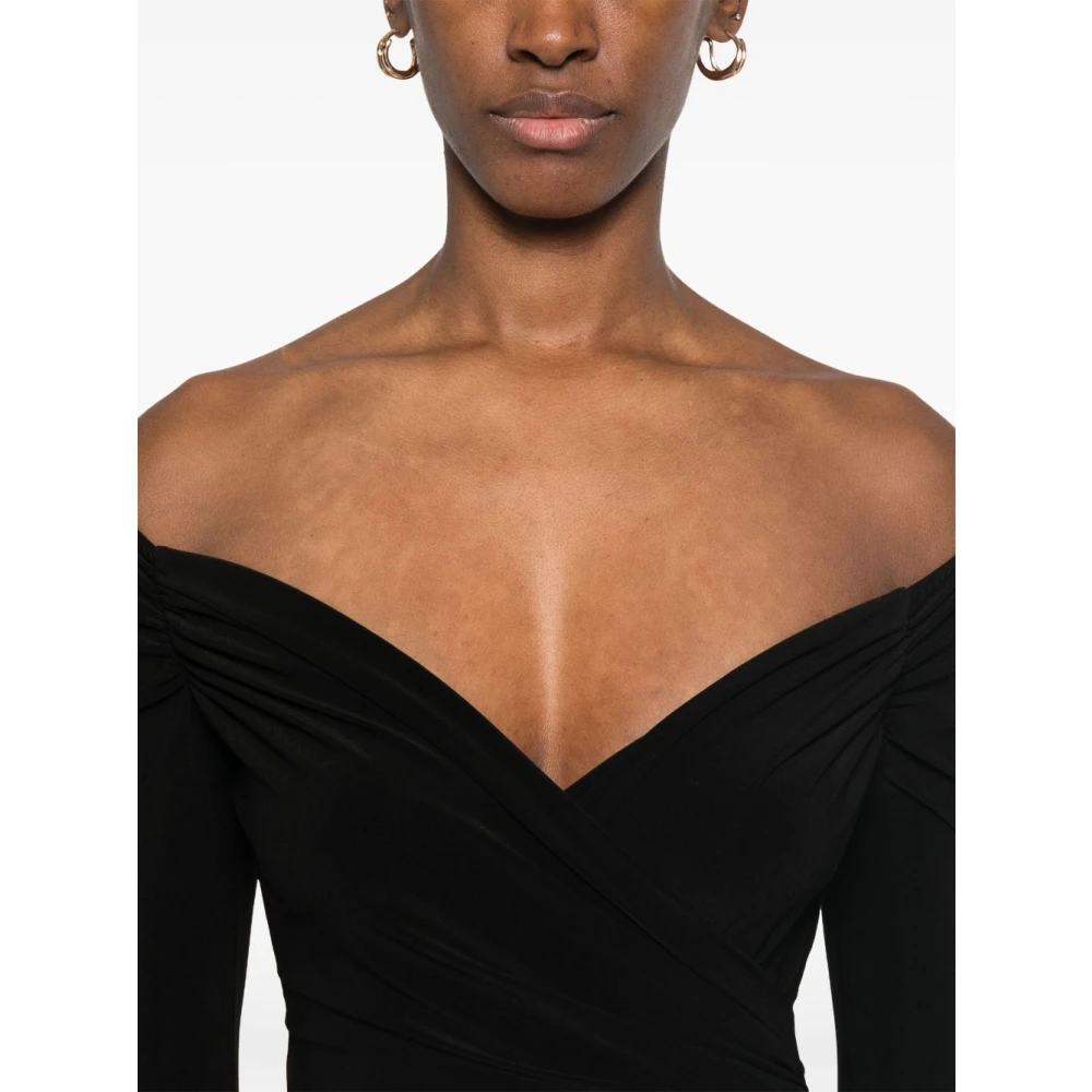 Norma Kamali Zwarte jurk met sweetheart halslijn en lange mouwen Black Dames
