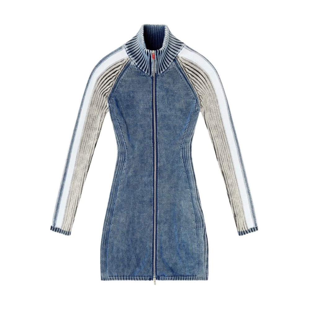 Diesel Vrouw Blauw Kleedjes Dames, 2XS, Geribbelde Gebreide Korte Jurk