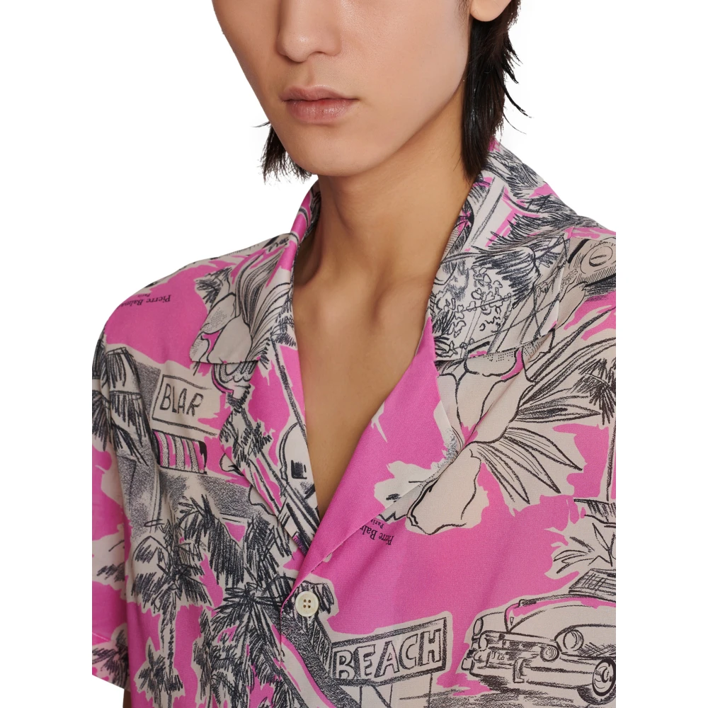 Balmain Kortemouw zijden pyjamashirt met Miami-print Pink Heren