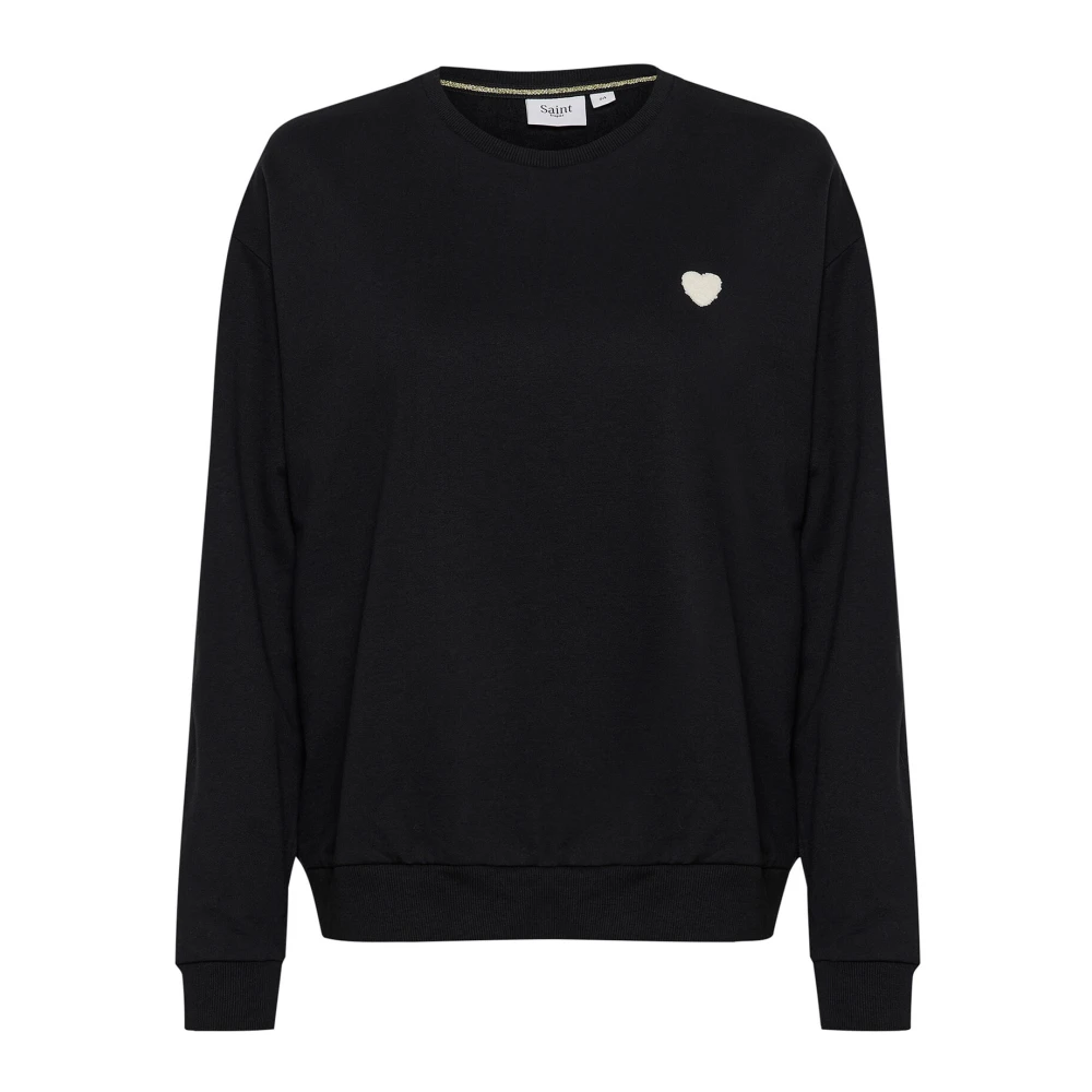 Saint Tropez Zwarte Sweatshirt met Geborduurd Hart Black Dames