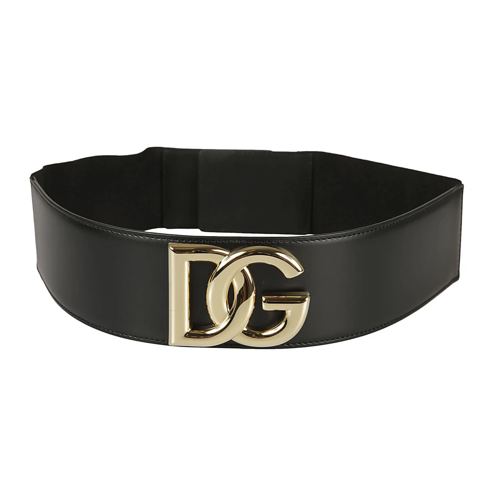 Dolce & Gabbana Zwarte Leren Riem met Gouden Logo Plaque Black Dames