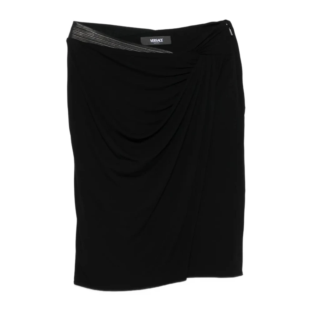 Versace Femme Noir Jupes, Taille: 38 Fr Jupe Midi Drappée Avec Ceinture Ornée