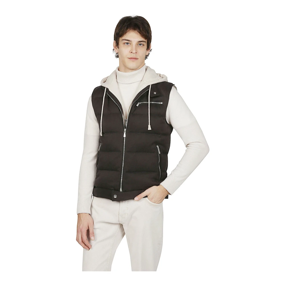 Eleventy Zijden Kasjmier Hoodie Vest Black Heren
