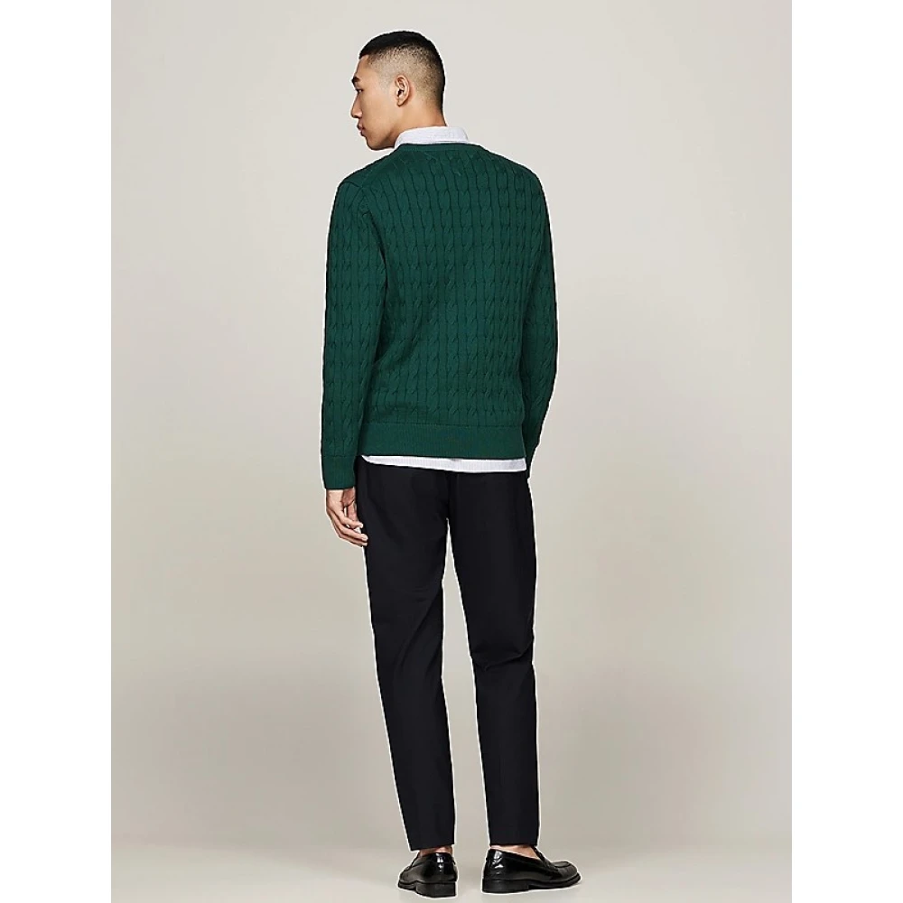 Tommy Hilfiger Groene Trui Gevlochten Brei Ronde Hals Green Heren