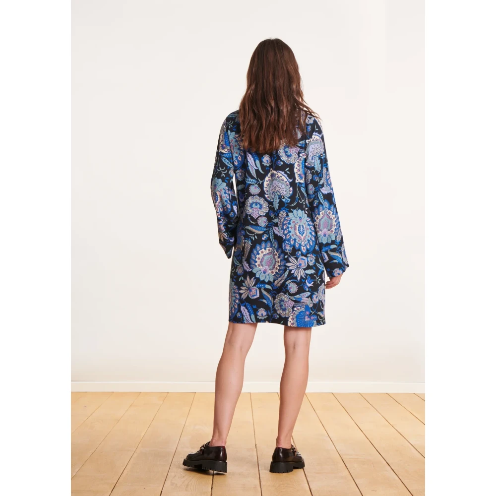 La Fée Maraboutée Korte zwarte en blauwe bedrukte jurk Blue Dames