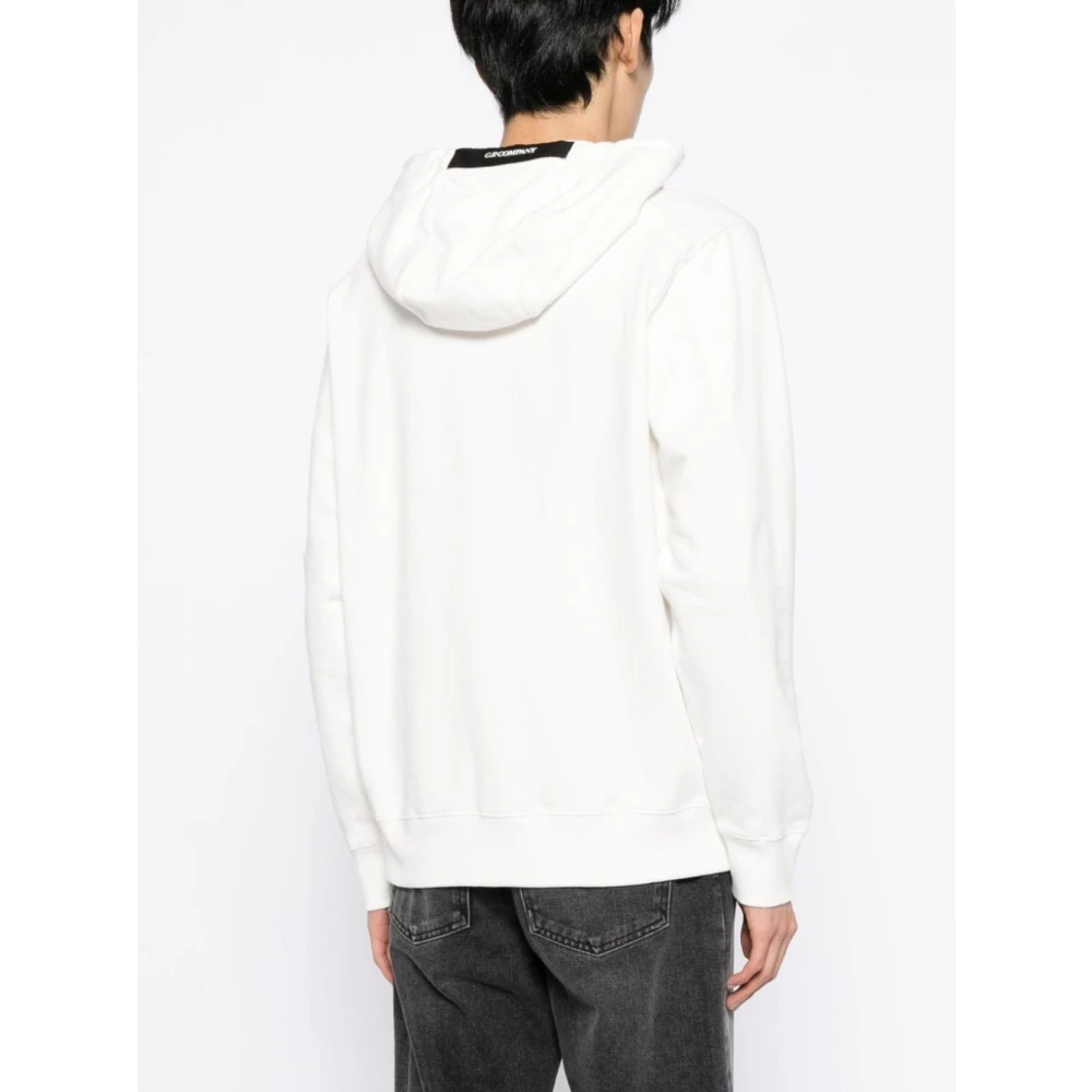 C.P. Company Witte Katoenen Sweater met Lens Detail White Heren